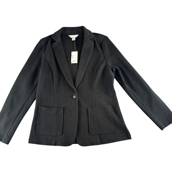 Christopher & Banks Jackets & Blazers - Christopher & Banks Black Textured Knit Single Button Blazer Jacket Womens SZ‎ M
